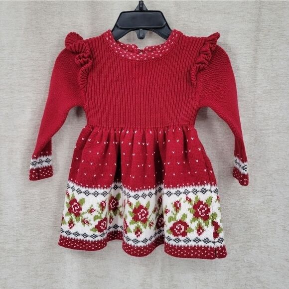 MAX Studio Baby Red Knit Dress with Ruffled shoulder 3-6mo - Picture 2 of 7
